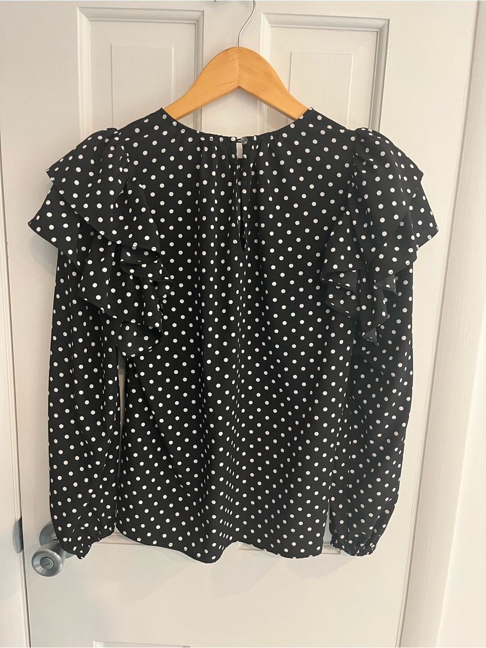 1. State Black Polka Dot Ruffle Long-Sleeve Top - XS